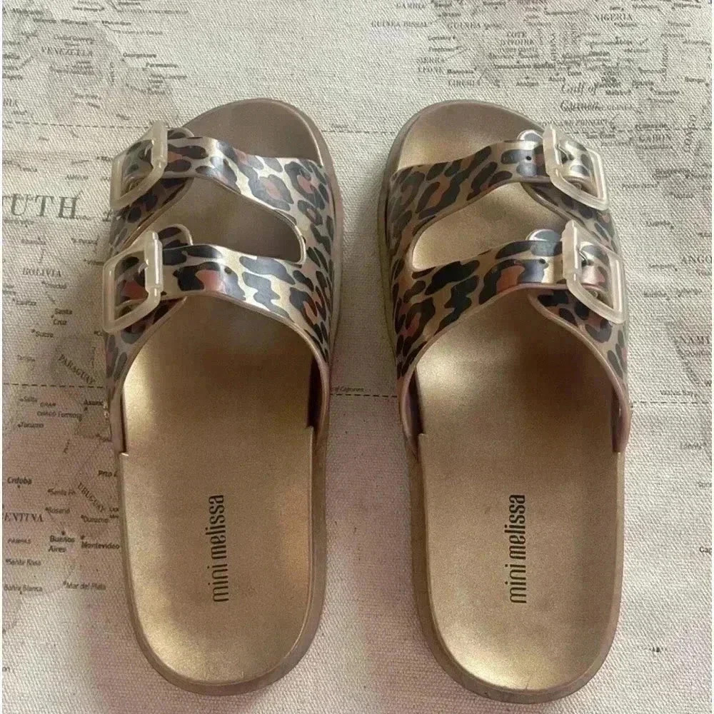 Mini Melissa Wide Kid Gold Black Leopard Slide 4 - Picture 2 of 7